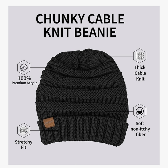 Zoonon Cable Knit Slouched Stylish Black Knit Beanie NWOT - Picture 7 of 9